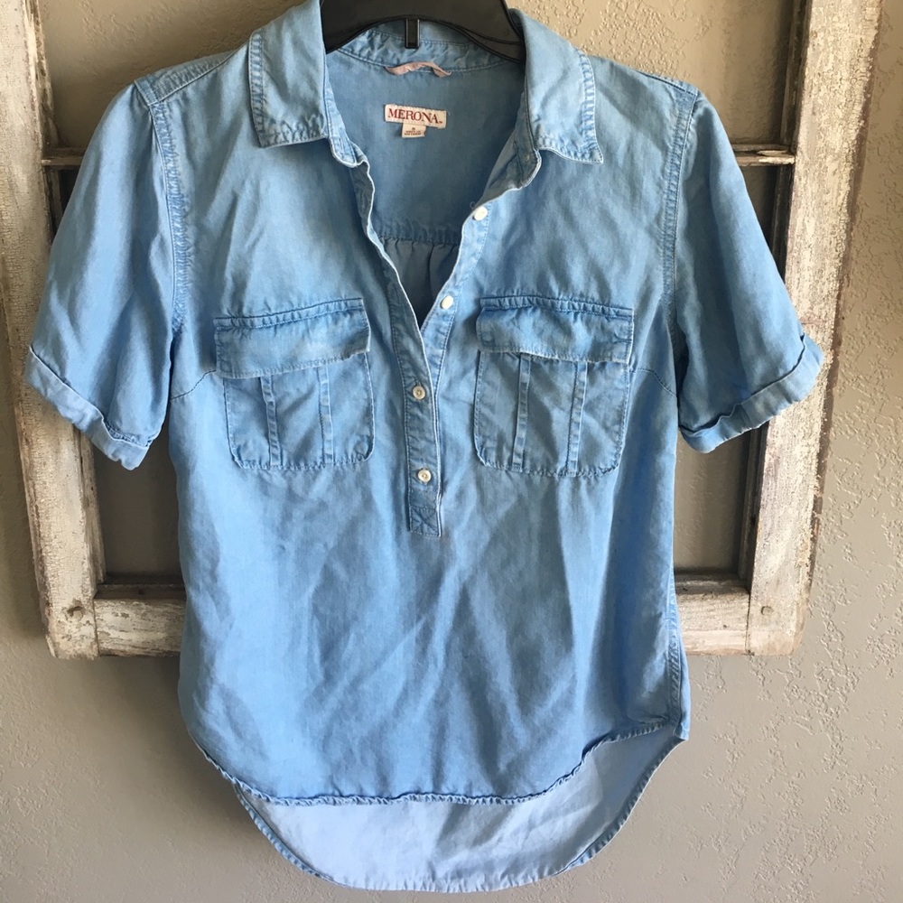 Chambray denim collared t shirt